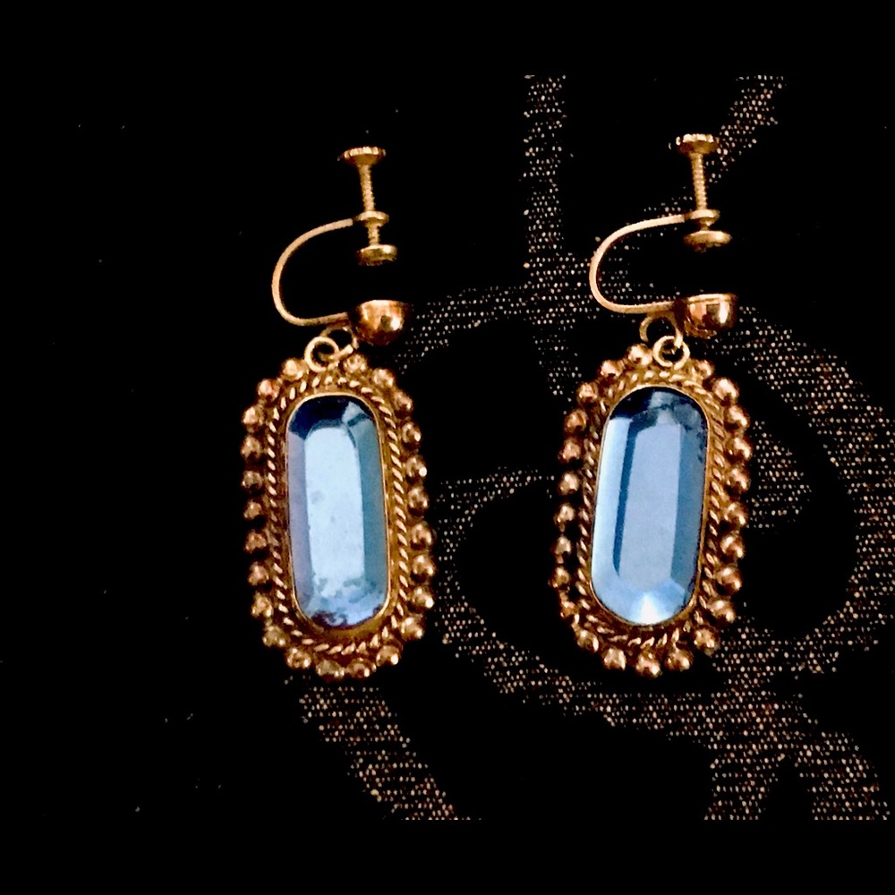Vintage Mexican Sterling Foiled Glass Earrings